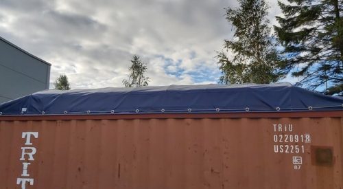 Blå PVC presenning 670 gram til container